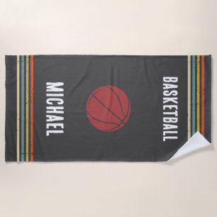 Vintage Black and White Personalised Basketball Beach Towel