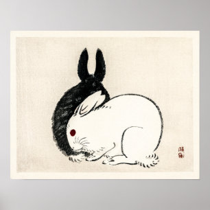 Vintage Black and white rabbits by Kōno Bairei  Poster