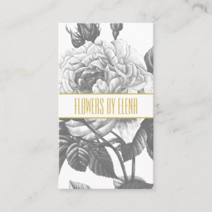 Vintage black and white rose flowers chic gold business card