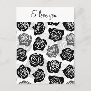 Vintage black and white rose 'I love you' Postcard