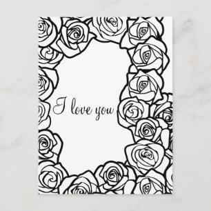 Vintage black and white rose 'I love you' Postcard