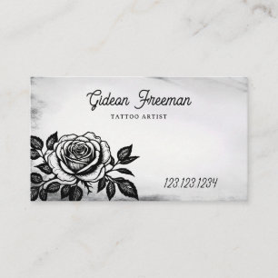 Vintage Black and White Rose Tattoo Artist Business Card