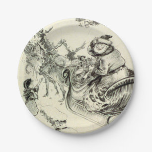 Vintage Black and White Santa Coming to Town Paper Plate