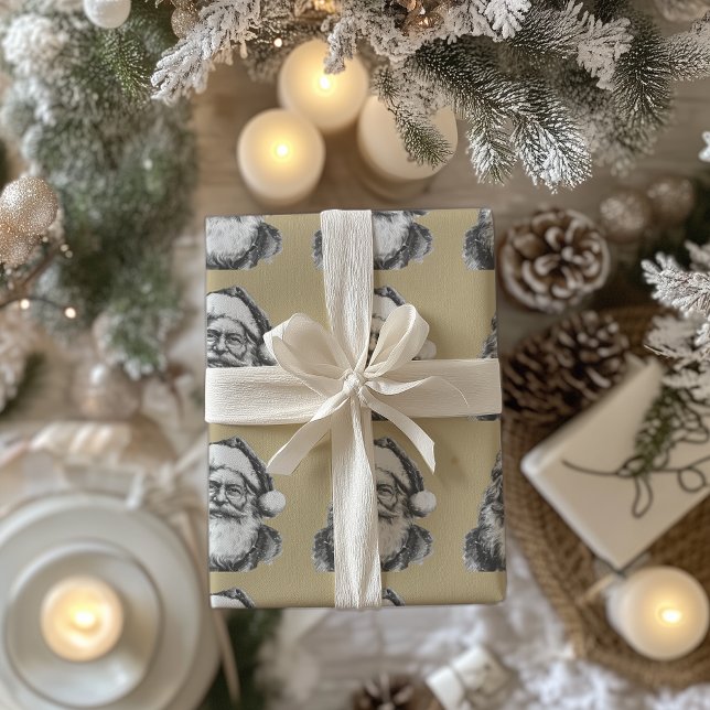 Vintage Black and White Santa Gold Wrapping Paper (Creator Uploaded)