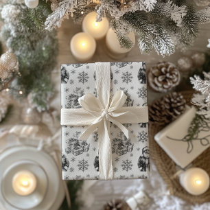 Vintage Black and White Santa White Wrapping Paper