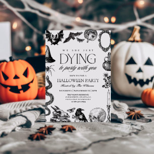 Vintage Black and White Skull Halloween Invitation