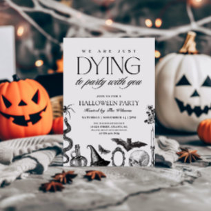 Vintage Black and White Skull Halloween Invitation