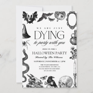 Vintage Black and White Skull Halloween  Invitation
