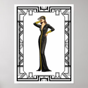 Vintage Black and White Slinky Silk Gown Fashion Poster