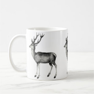 Vintage black and white Stag illustration, Coffee Mug