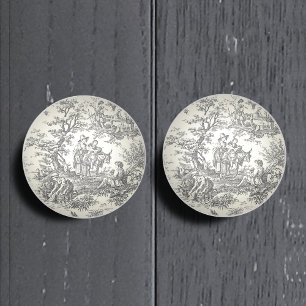 Vintage black and white toile de jouy printed ceramic knob