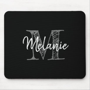 Vintage black and white typography name monogram mouse mat
