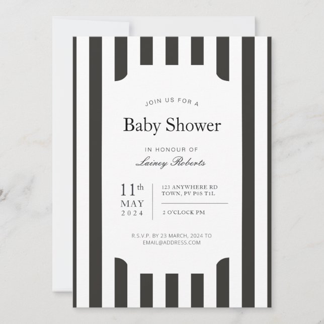 Vintage Black and White Vertical Candy Stripe Invitation (Front)
