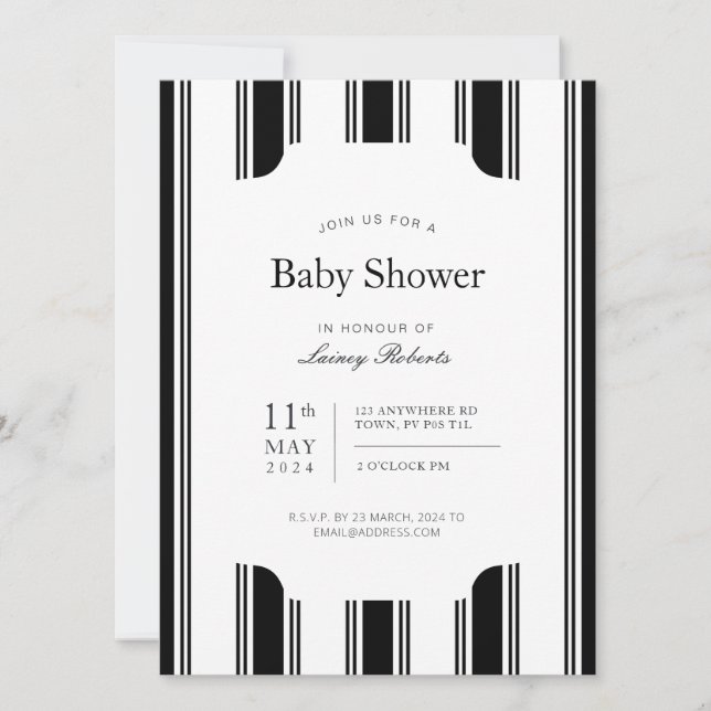 Vintage Black and White Vertical Regency Stripe Invitation (Front)