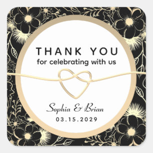 Vintage Black and White Wedding Thank You Square Sticker