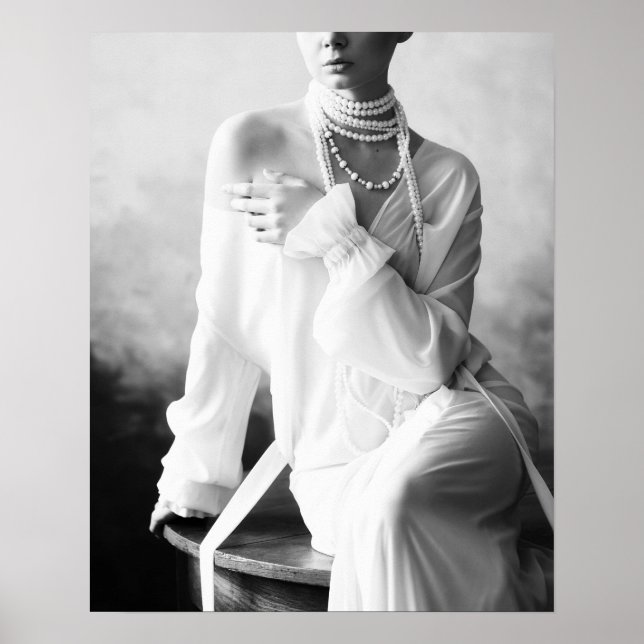 Vintage Black and White Woman with Pearls Poster (Front)