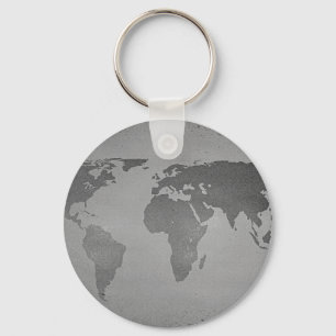 Vintage black and white world map key ring