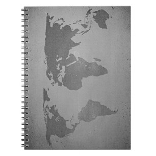 Vintage black and white world map notebook