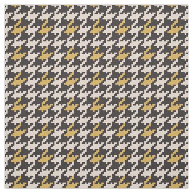 Vintage black and yellow houndstooth plaid pattern fabric (Swatch)