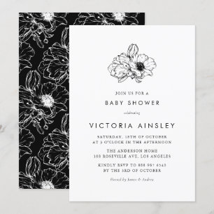 Vintage Black Anemone Floral Baby Shower Invitation