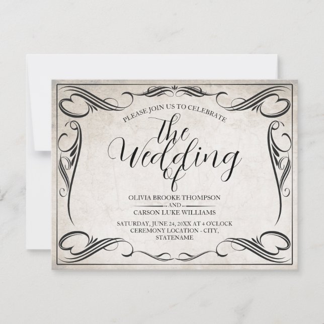 Vintage Black Art Deco Wedding Announcement (Front)
