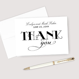 Vintage Black Art Deco Wedding Monogram Thank You Card