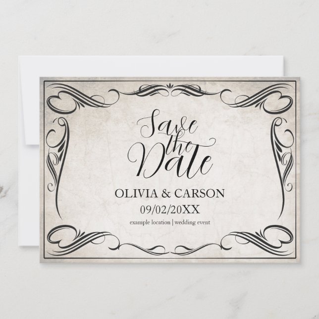 Vintage Black Art Deco Wedding Save the Date (Front)