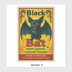 Vintage Black Bat Firecracker Label Sticker