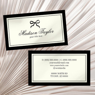 Vintage Black Beige Bow Old Money Style Custom Business Card