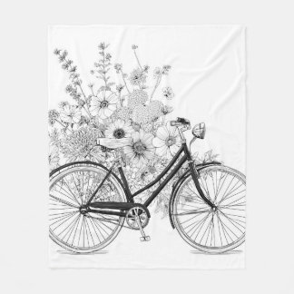 Vintage Black Bicycle Floral Sketch Blanket