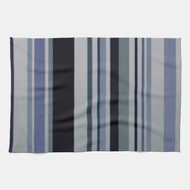 Vintage Black Blue Patterns Stripes Kitchen Towel (Horizontal)