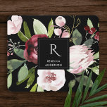 VINTAGE BLACK BLUSH PINK BURGUNDY PROTEA FLORAL MOUSE MAT<br><div class="desc">If you need any further customisation please feel free to message me on yellowfebstudio@gmail.com</div>