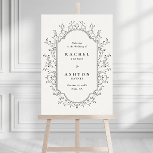 Vintage Black Botanical Frame Wedding Welcome Sign
