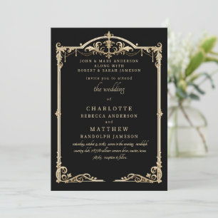 Vintage Black Both Parents Frame Wedding Invitation