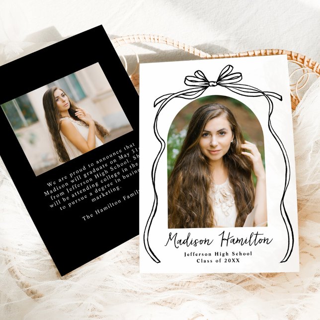 Vintage Black Bow Arch Photo Graduation Announcement (Creator Uploaded)