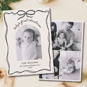 Vintage Black Bow Baby's 1st Xmas Family Photo Holiday Card