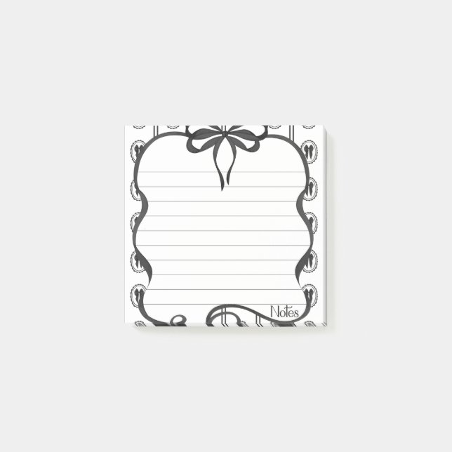 Vintage Black Bow Notes 3x3 Sticky Notepad (Front)
