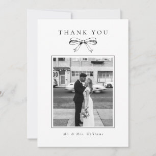 Vintage Black Bow Photo Flat Wedding Thank You Card
