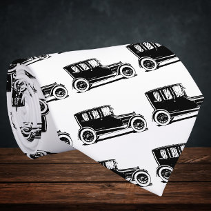 Vintage Black Car Illustration Tie