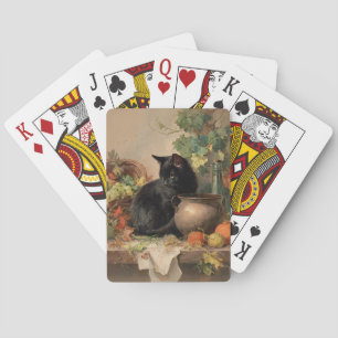Vintage Black Cat Amid Autumn Fruits Playing Cards