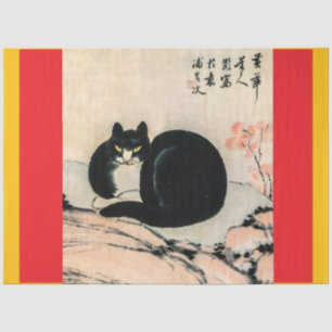 Vintage Black Cat and Narcissus by Zhu Ling   Tissue Paper