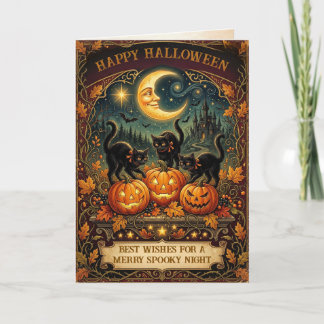 Vintage Black Cat Antique Retro Haloween Card