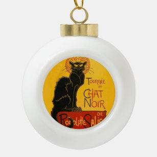 Vintage Black Cat Art Nouveau Paris Cute Chat Noir Ceramic Ball Christmas Ornament