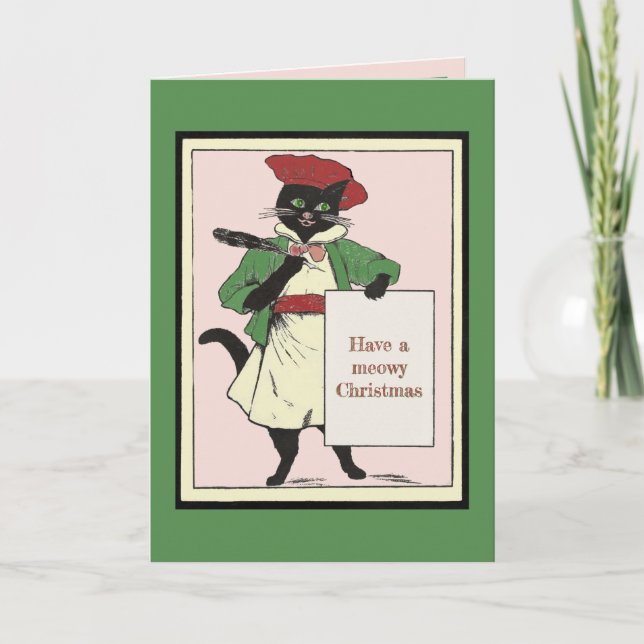 Vintage Black Cat Artist Meowy Christmas Holiday C (Front)