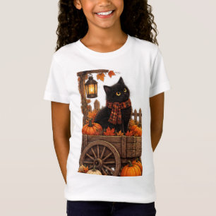 Vintage Black Cat Autumn Harvest T-Shirt