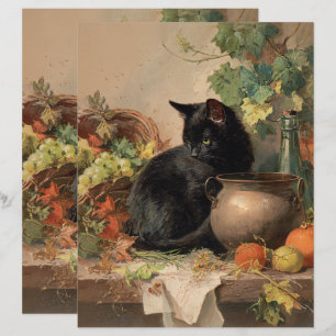 Vintage Black Cat Autumn Scrapbook Paper