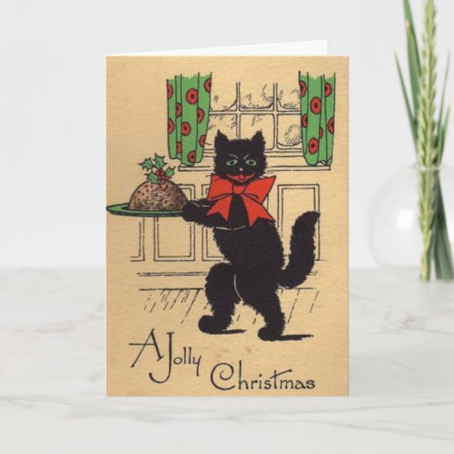 Vintage Black Cat Christmas Greeting Card (Front)