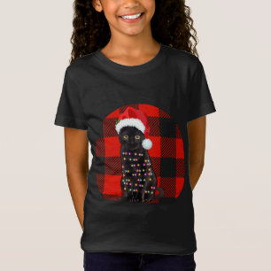 Vintage Black Cat Christmas lights plaid Cat Lover T-Shirt
