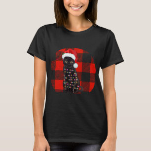 Vintage Black Cat Christmas lights plaid Cat Lover T-Shirt