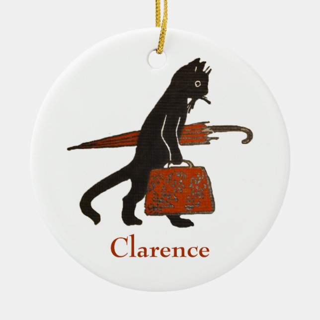 Vintage Black Cat Christmas Ornament Template (Front)